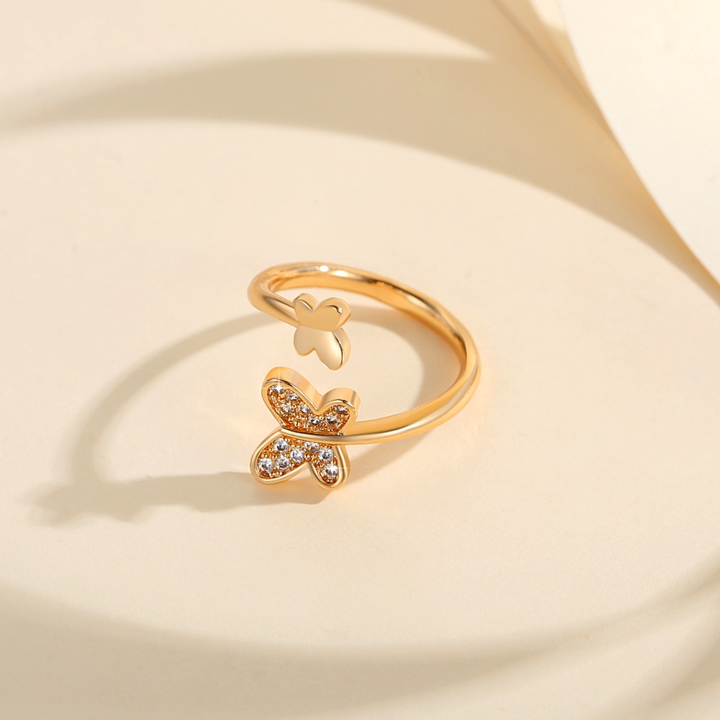 Y688 [COD✔] Cincin Kupu-Kupu Wanita Bahan Titanium Steel Hias Kristal Adjustable Untuk Pernikahan