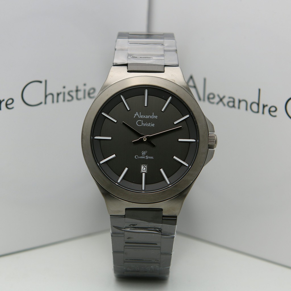 Jam Tangan Pria Alexandre Christie AC 8634 MD BEPDG Full Black dial Grey Stainless Original