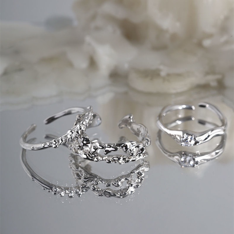 3pcs / Set Cincin Alloy Lapis Silver Desain Asimetris Untuk Wanita