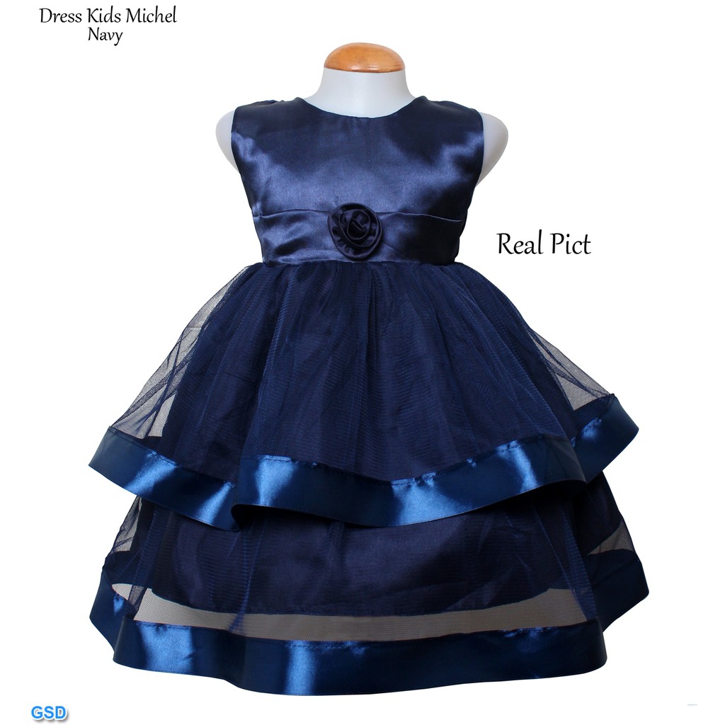 Dress Kid Michel 323/Dress Anak Motif Pita 2lapis/Baju Terusan Anak/Gaun Pesta Anak/Midi Dress Murah