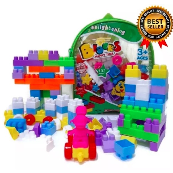 [Free Tas Anak] Mainan Anak Balok Susun Block Pintar Lego Murah Blok Susun Pintar / Mainan Edukasi Anak Lego Block Tas 102Pcs / Balok Susun Bongkar Pasang / Building Bricks