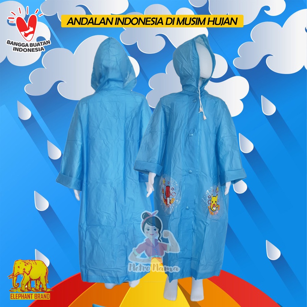 Jas Hujan Anak Raincoat Kiddy Elephant Brand Gajah Asli