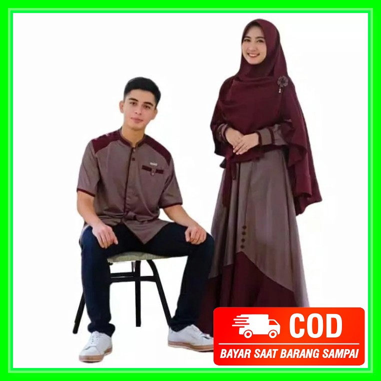 Bisa Cod Baju Gamis Couple Keluarga Lebaran Kekinian Terbaru 2021 AN557 Muslim Couple Samawa Cp Fa