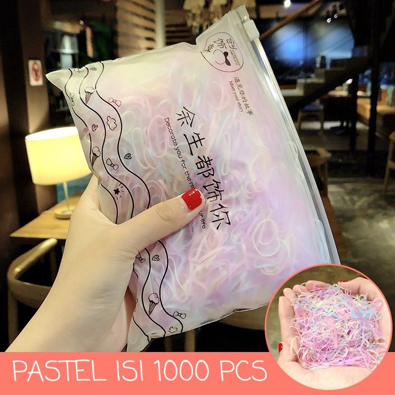 FREE POUCH KARET RAMBUT JEPANG IMPORT / IKAT RAMBUT KUNCIRAN KUNCIR ISI 1000 PCS PREMIUM 500 PCS