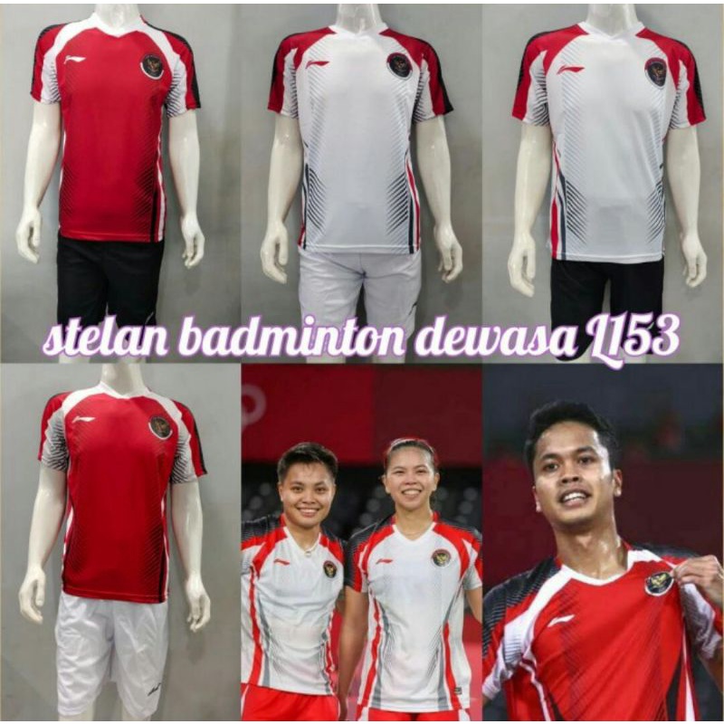setelan badminton dewasa/set jersey L153-merah,putih
