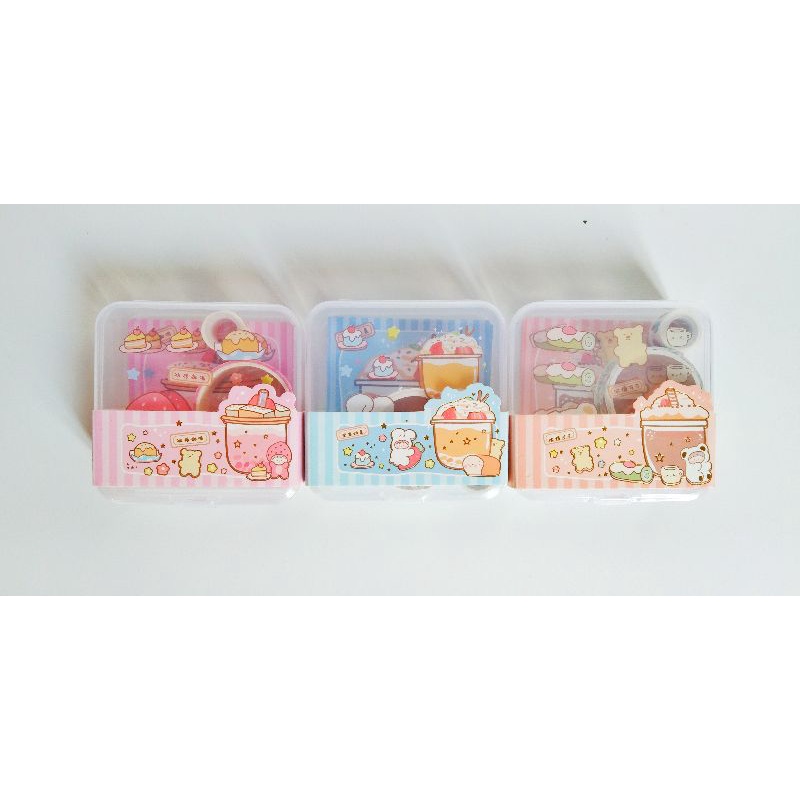 

[DUMBLE] CUTE POCKET WASHI TAPE MEMO PAPER STICKER SET CASE AESTHETIC JOURNAL CUTE GIRL/BEAR