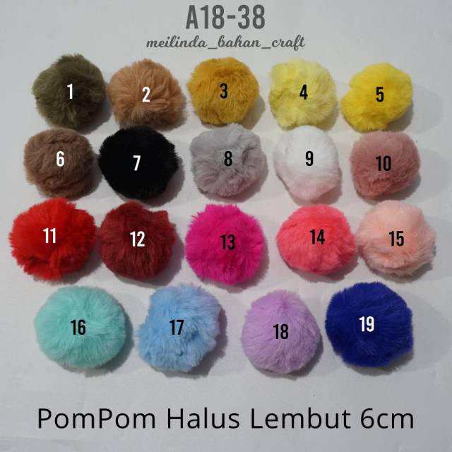 

kode A18-38 POM POM HALUS 6 cm Price : Rp. 5.000/ Pcs Rp. 48.000 / 12 pcs