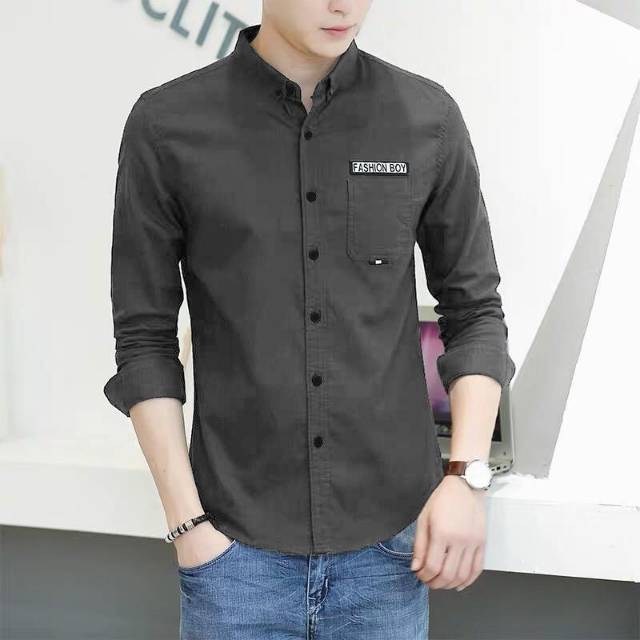 TOTOTAshop.Kemeja HANZO pria slimfit,Logo aplikasi BORDIR.Bahan cotton stretct Lengan panjang