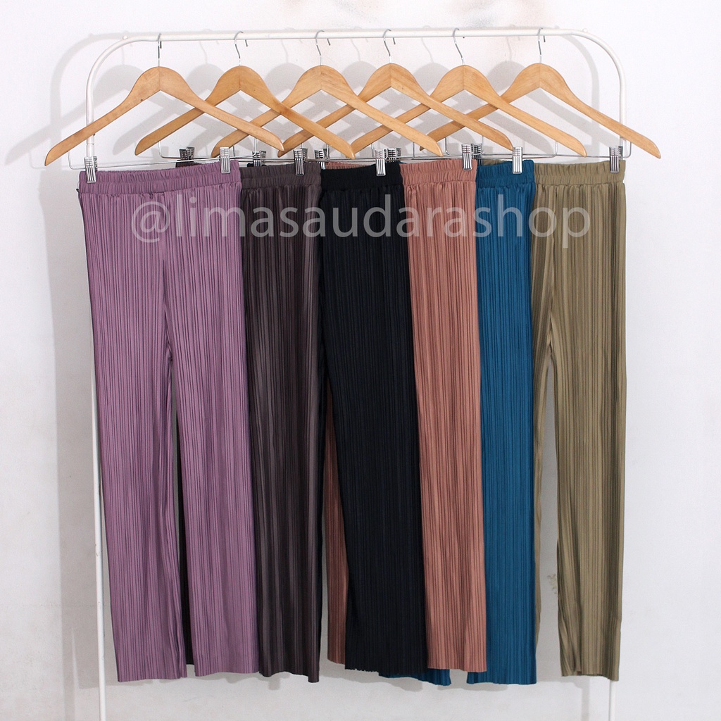 Celana Plisket Pensil / Pencil Pleated Pants Premium Glossy Nyaman Panjang