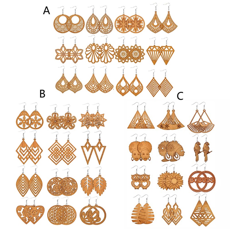 Siy 12 Pasang Anting Tusuk Gantung Bahan Kayu Gaya Etnikbohemian Ringan Untuk Wanita