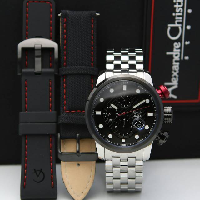 Jam tangan pria original Alexandre christie AC 6163 silver black set garansi resmi 1th