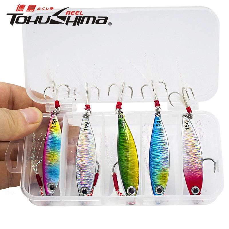 5Pcs Boxed Fishing Lures 7g/10g/15g/20g Laser Jigging Lead 3D Eyes Metal Slow Jig Freshwater Saltwater Trolling Fishing Bait