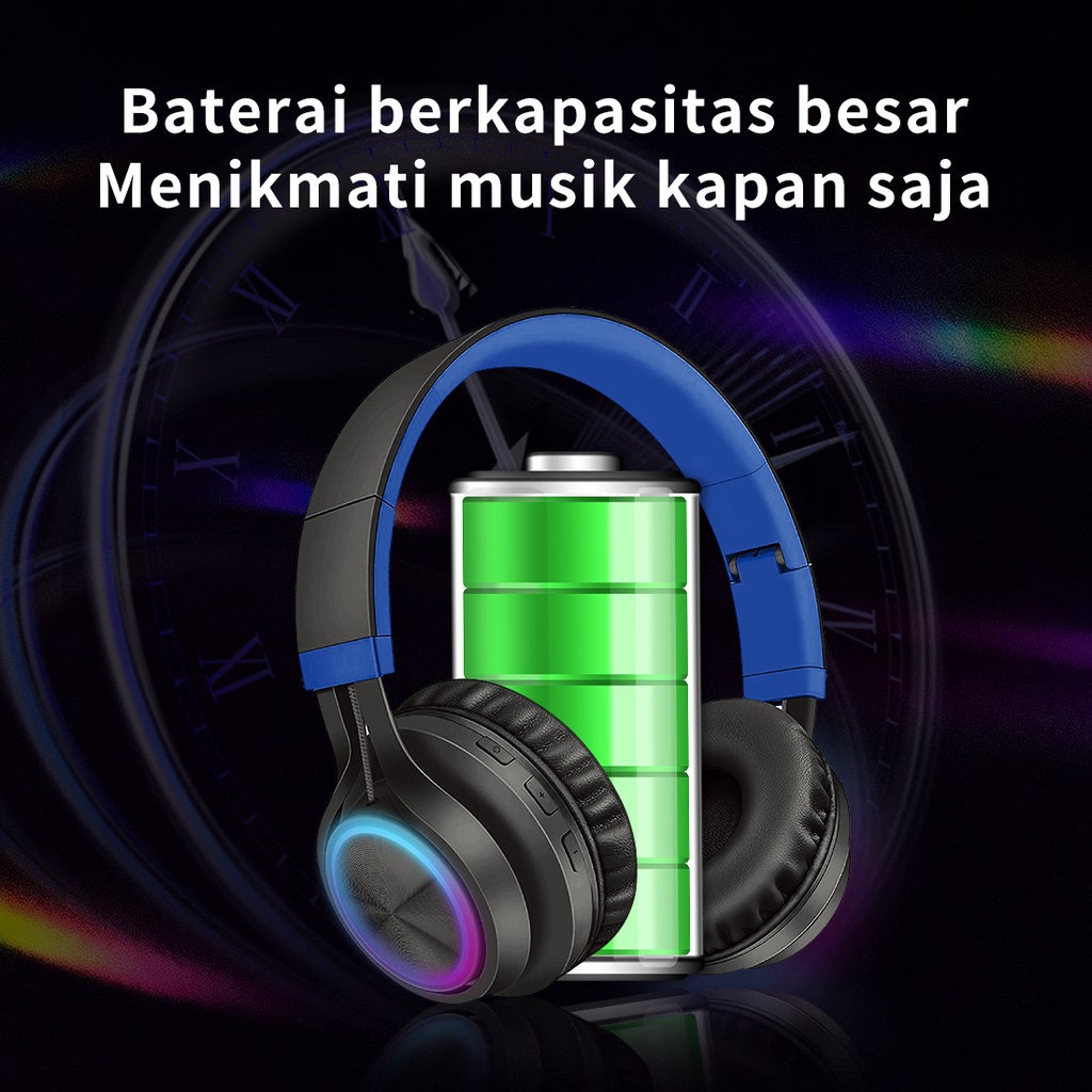 Miniso Headphone Bluetooth Gaming Headset Wireless With Light Bass Stereo Headset Mic Cahaya