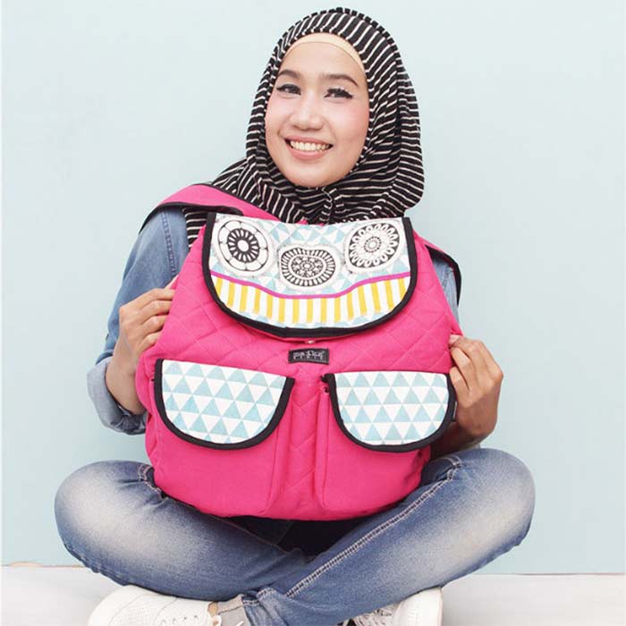Tas Ransel Laptop Kanvas Maika etnik WOGAN PINK untuk Wanita
