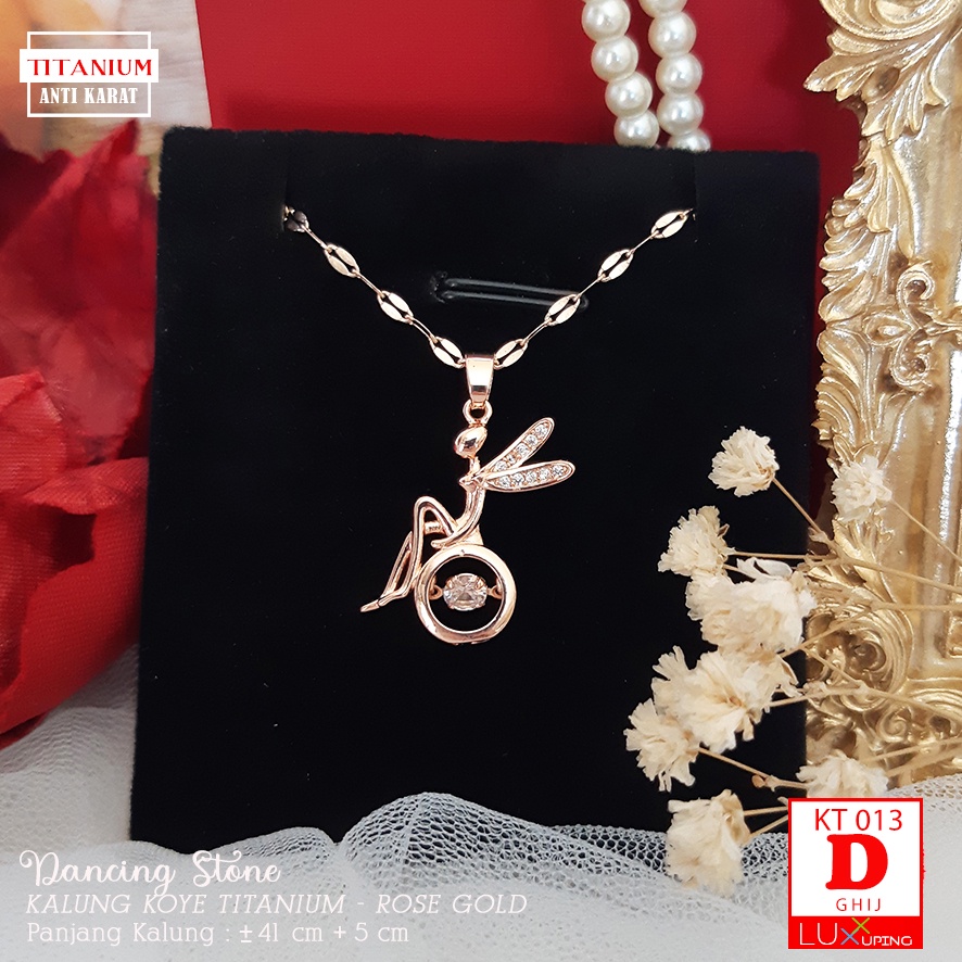 KT 013 Kalung Titanium Dancing Stone Mata Liontin  Bisa Bergoyang Perhiasan Wanita Model Boneka Teddy Bear Sayap Angel Wing Mata Zirkon Rantai Pecah Kopi Aksesoris Stainless Anti Karat Selamanya Luxx Xuping