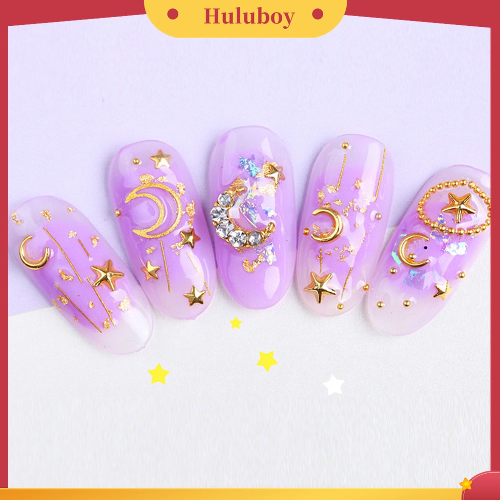 Huluboy Huluboy♡ Stiker Kuku Motif Bintangbulan Bahan Tembaga Untuk Nail Art