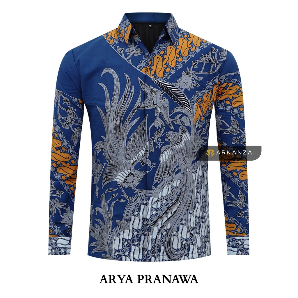 BATIK ARKANZA Motif ARYA PRANAWA Hem Atasan Kemeja Baju Batik Pria Cowok Produsen Slimfit Memakai Furing Lengan Panjang Lengan Pendek Original Asli