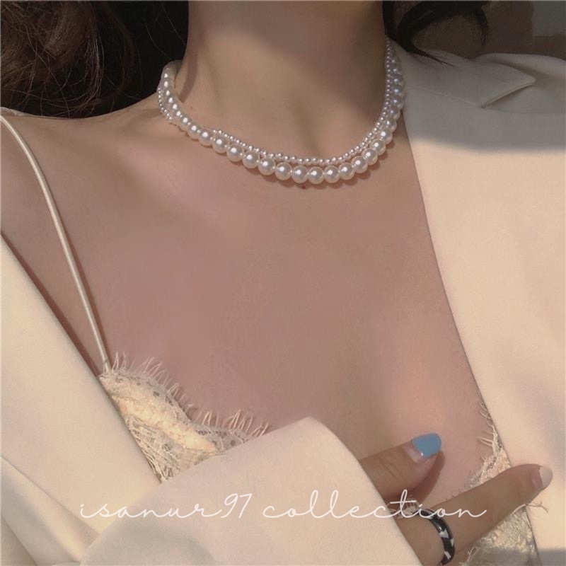 Necklace Pearl Double Layer Kalung Mutiara Fashion Korea China Import