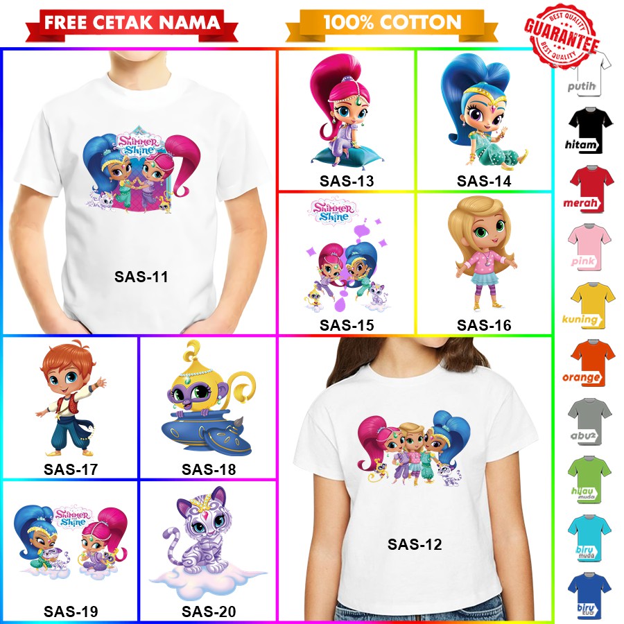 [FREE NAMA!!] Baju Kaos COUPLE  ANAK DAN DEWASA SHIMMER AND SHINE BANYAK MOTIF