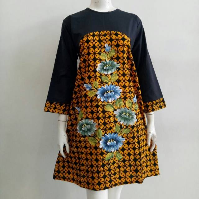 Tunik Sekar ayu Cap lukis. M-xl. Rits belakang. Mix katun polosan. Belakang polos