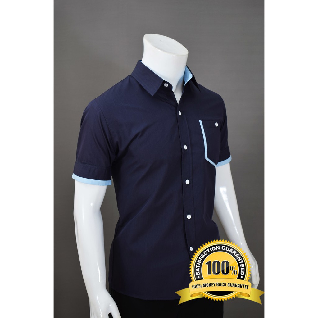 KEMEJA PRIA LENGAN PENDEK RYOTA SLIMFIT WARNA NAVY / BIRU DONGKER CASUAL - KEREN