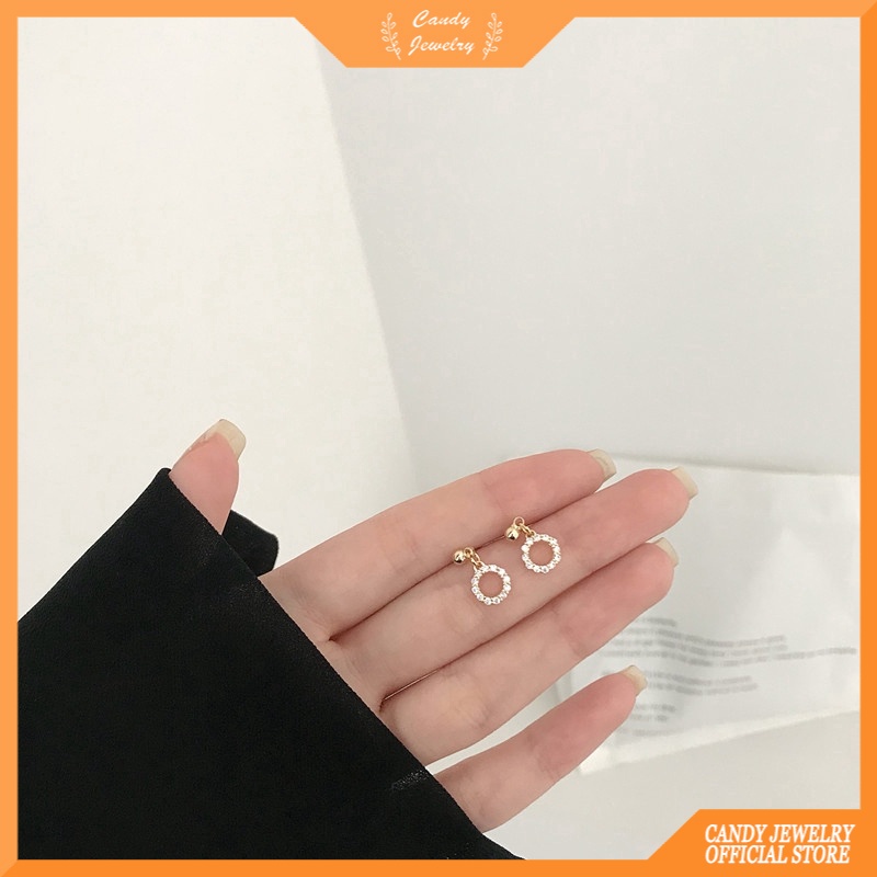 Anting Tusuk Gantung Bahan Sterling Silver 925 Desain Geometri Hollow Hias Zircon Gaya Korea Untuk Wanita