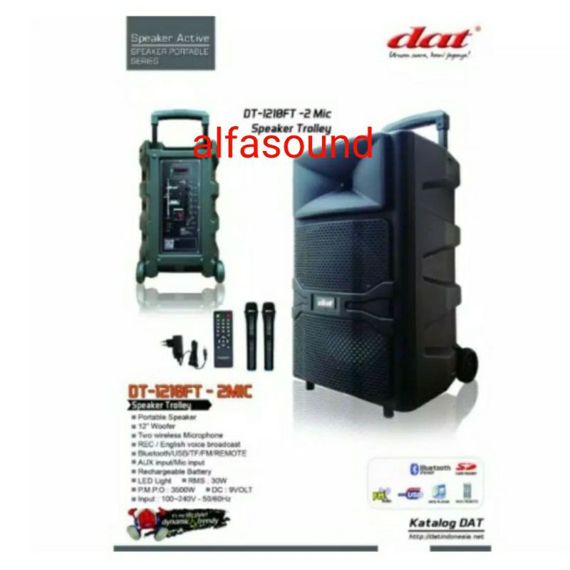 SPEAKER PORTABLE DAT DT 1210FT 12 INCH DAT DT 1210 FT MIC WIRELESS ORI