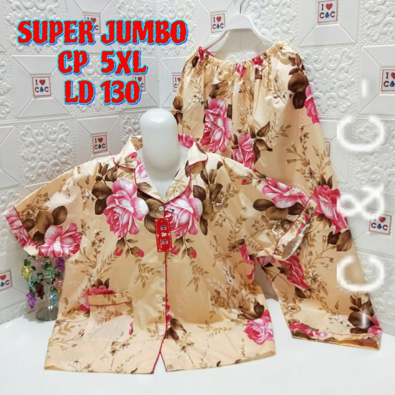CNC - BAJU TIDUR WANITA PIYAMA CP SUPER JUMBO 5XL/LD 130/MICRO-B.avelin crem