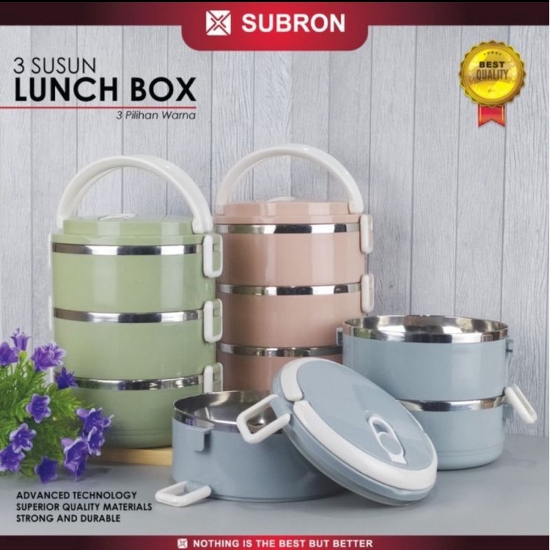 Subron Lunch Box Susun 3 Tempat Wadah Bekal Makanan Rantang Susun 3