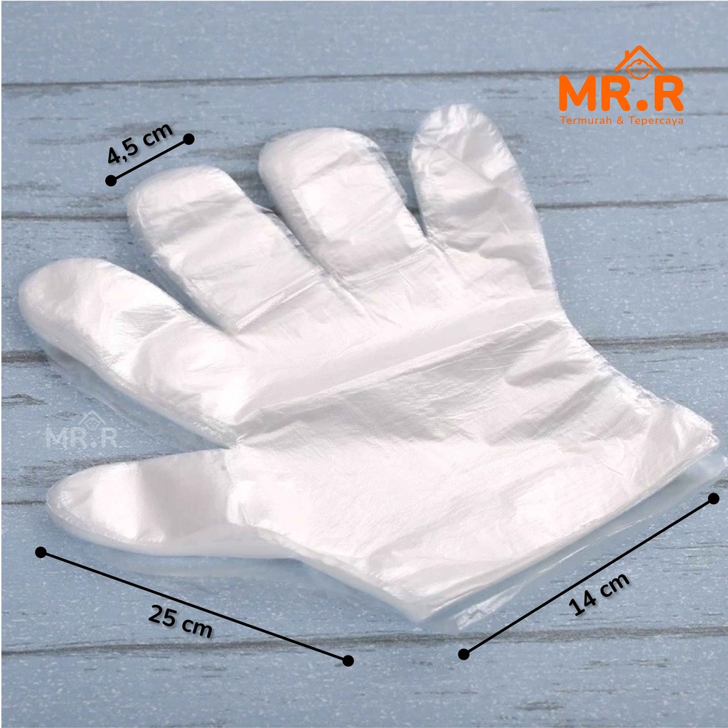 Sarung Tangan Plastik Sekali Pakai isi 100 Pcs Transparan Food Grade Disposable Plastic Gloves