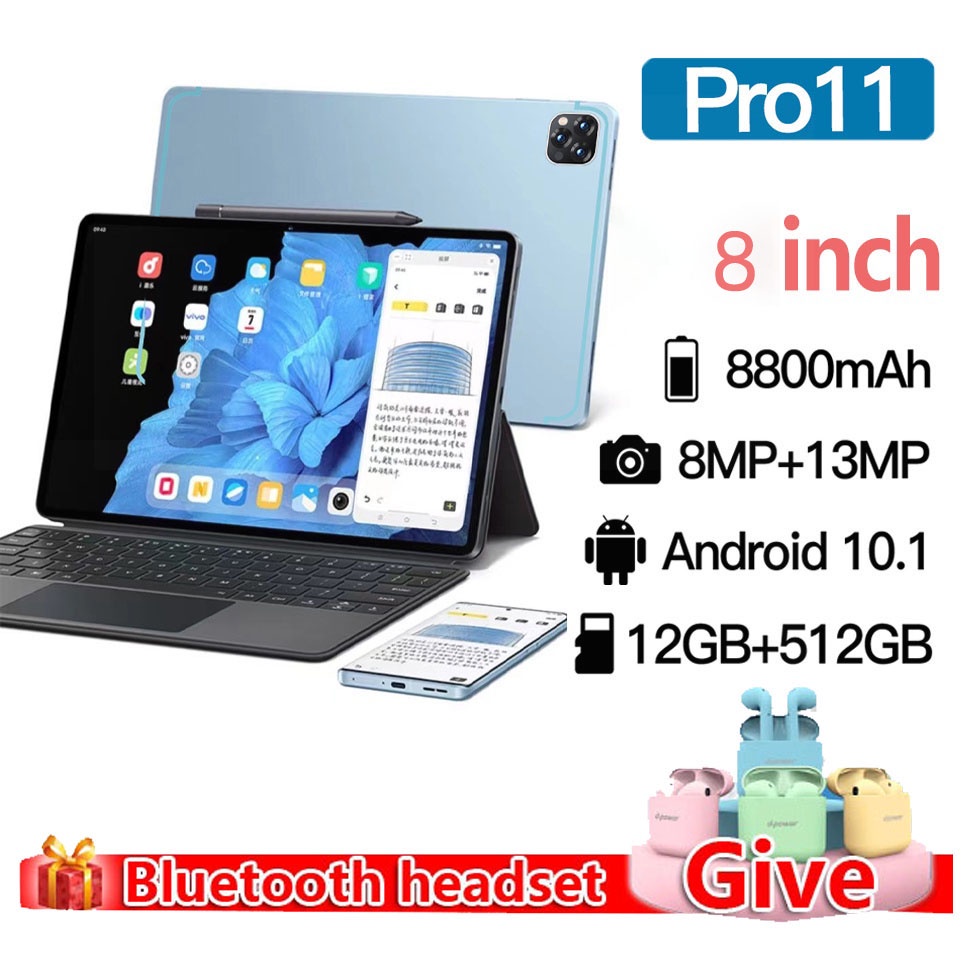 【Hot Sale】Tablet Android HP Tablet Murah asli 5G Baru Asal【 Bisa COD+Free Delivery + dikirim 24 jam】Tablet Android Pro11 Tab 8.0 inch windows RAM 12GB + 512GB ROM Resmi Tablet Pembelajaran Tablet Android laris manis SIM+WIFI Tablet PC 500 ribuan