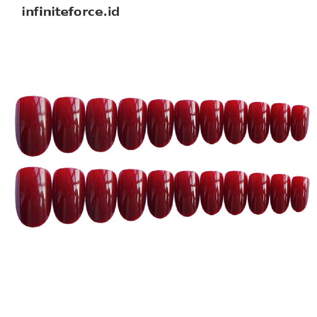 Infiniteforce.id 24pcs / Set Kuku Palsu Warna Merah wine Untuk Nail Art / Manicure