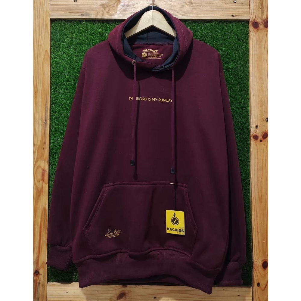 Hoodie Pria Distro original Kachios THE WORD IS MY RUNWAY  Warna Merah Marun Muda Hoodie unisex swea