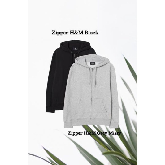 

Zipper Jaket Pria Wanita H&M Polos Basic Hitam dan Dark Grey Misty (Abu muda) Full Label