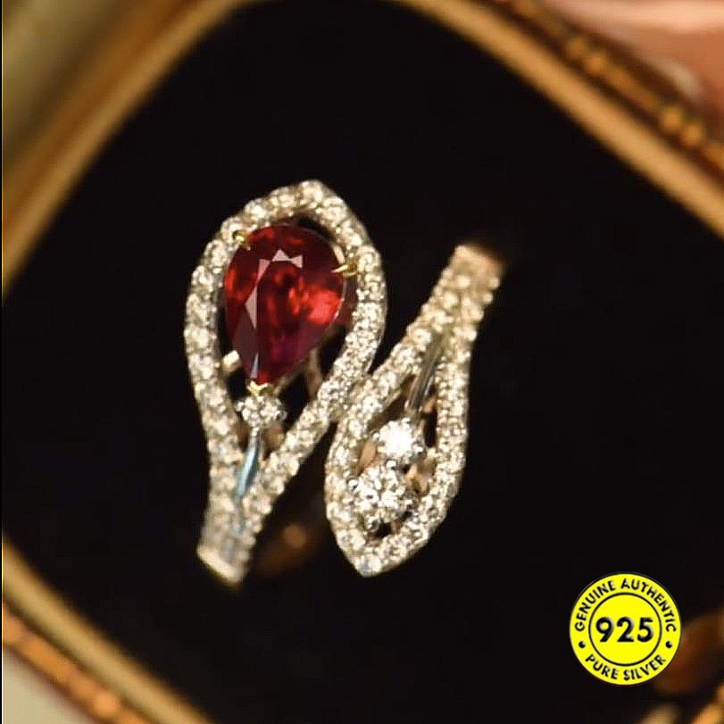 Cincin Open Ring Adjustable Dengan Batu Ruby Warnawarni Untuk Wanita