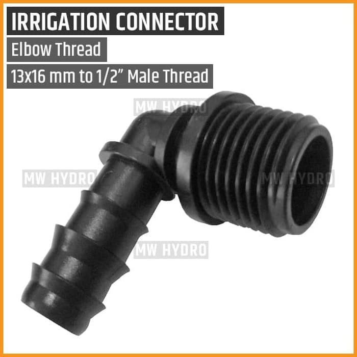 10 pcs Connector Elbow Thread / Konektor L Drat, 13x16 mm to 1/2&quot; Male Thread