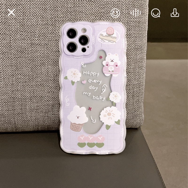 Soft Tpu Phone Case Compatible for iPhone 11 12 13 Pro Max 6 6S Plus 7Plus 8Plus X XR XS Max Lover Wavy Edge Cute Bear Rabbit Back Full Cover Couple Case