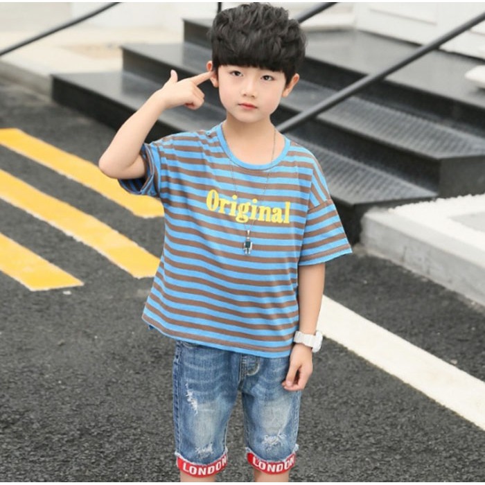 Setelan Anak laki-laki stripes | Baju Celana Jeans Anak