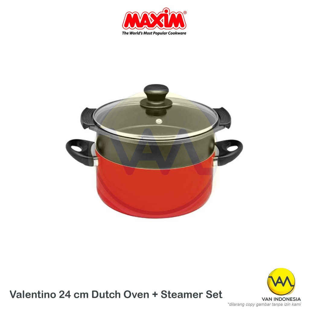 Maxim Valentino 24 cm Panci Teflon Dutch Oven + Steamer Set