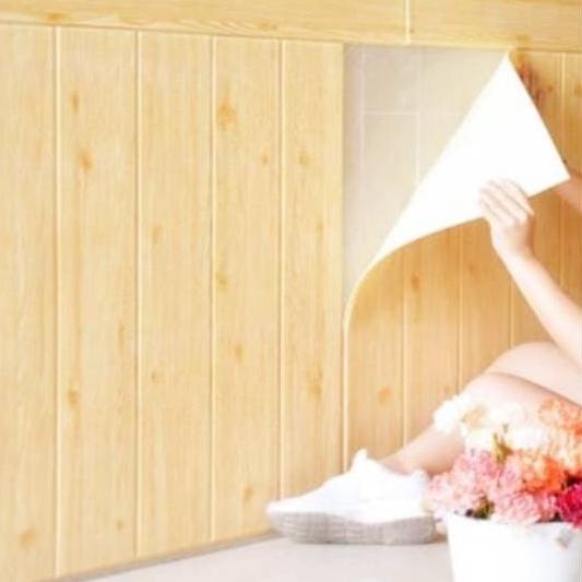 ♕ WALLPAPER 3D ZT0204 WOOD FOAM CREAM WALLPAPER DINDING MOTIF KAYU ❄