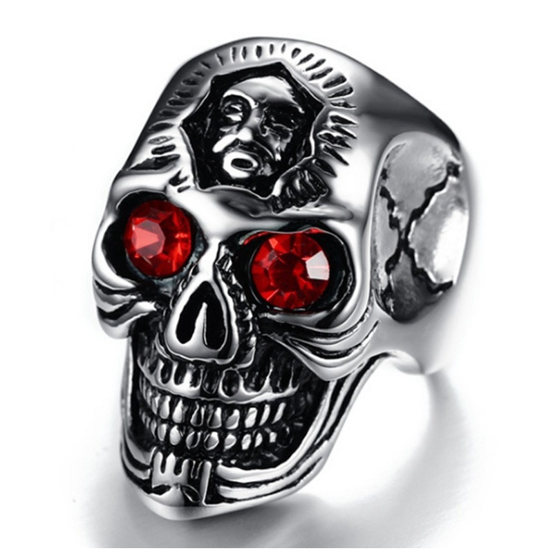 Cincin Desain Tengkorak Bunga Bahan Stainless Steel Gaya Gothic Rock Punk Antik Untuk Pria