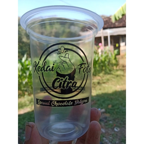 sablon gelas plastik 14oz OVAL cup STARINDO