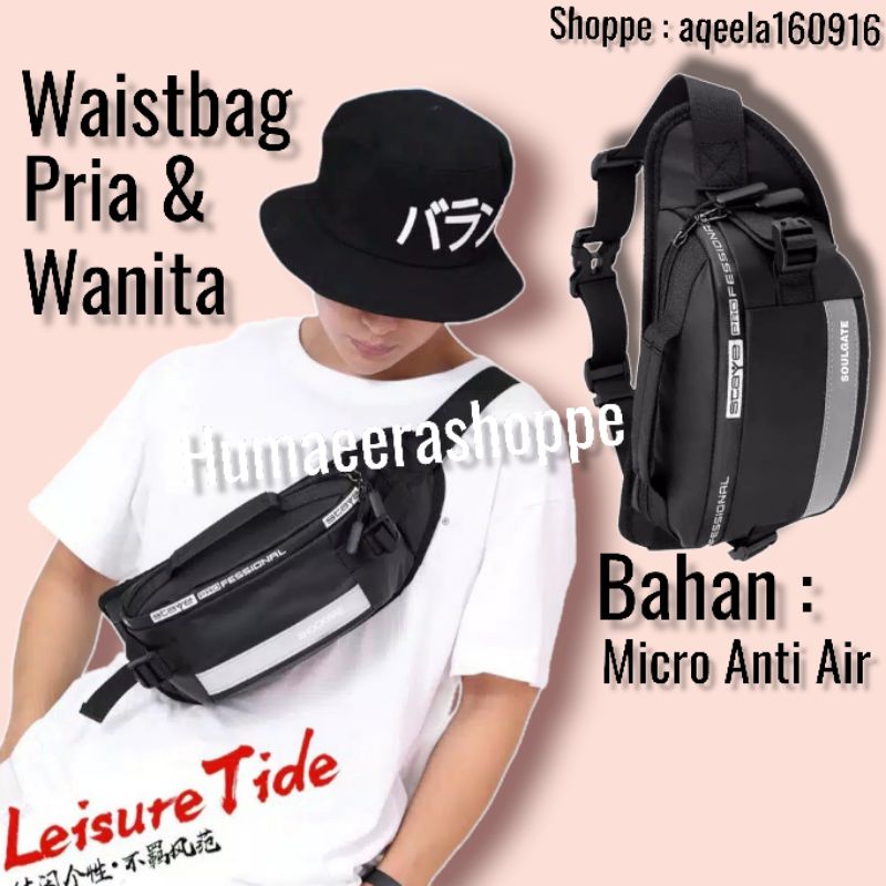 Tas selempang hitam waterprof anti air | waistbag tas punggung pria