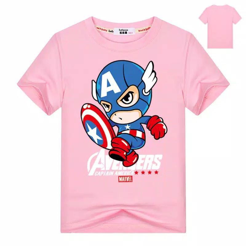 Baju Kaos Atasan Distro Anak Import Captain America T shirt Avengers Laki Laki Dan Perempuan Umur 3 - 7 Tahun Murah Termurah KE23