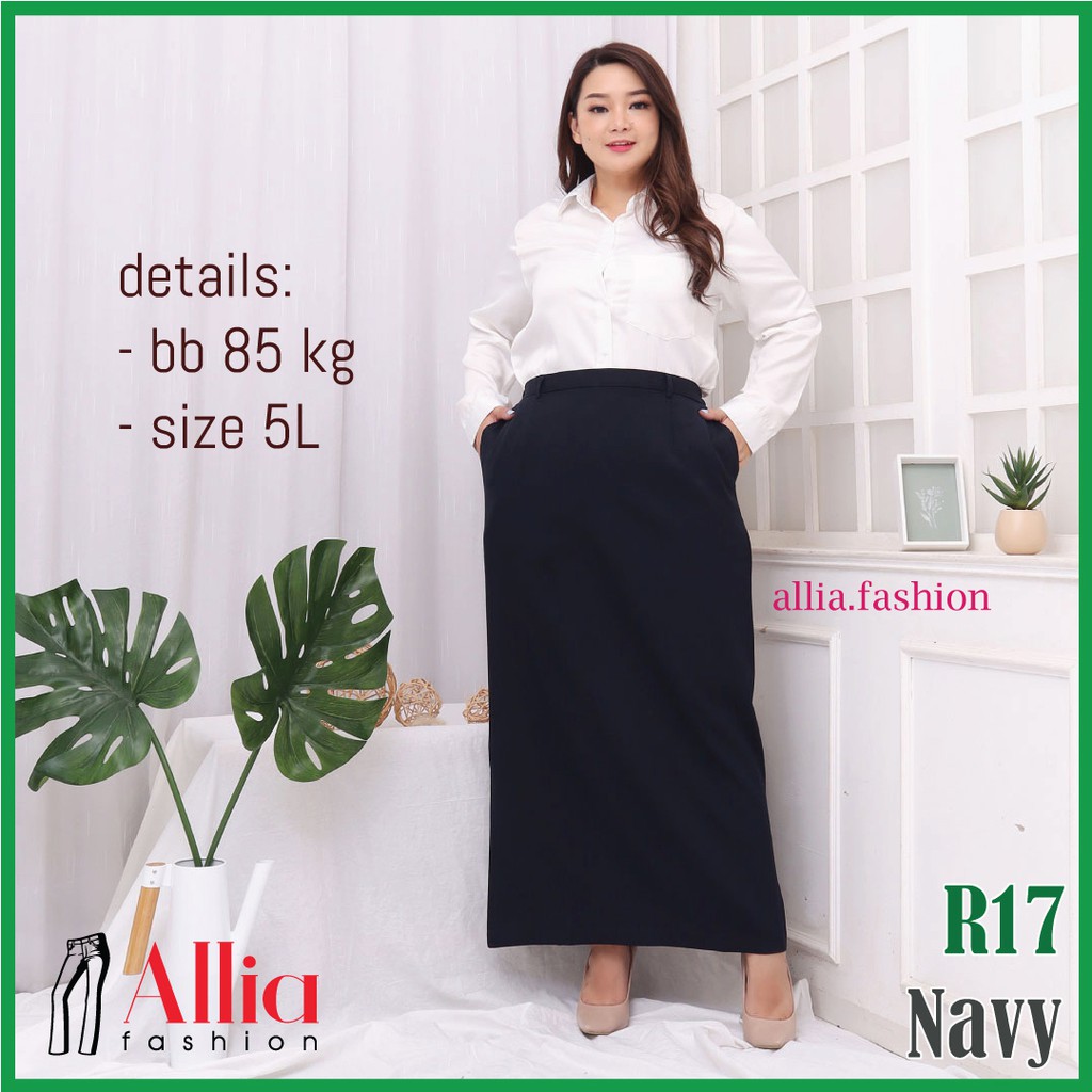 ALLIA R17 BLACK M - 7L - ROK HITAM - ROK SPAN WANITA - ROK WANITA PANJANG - ROK PANJANG