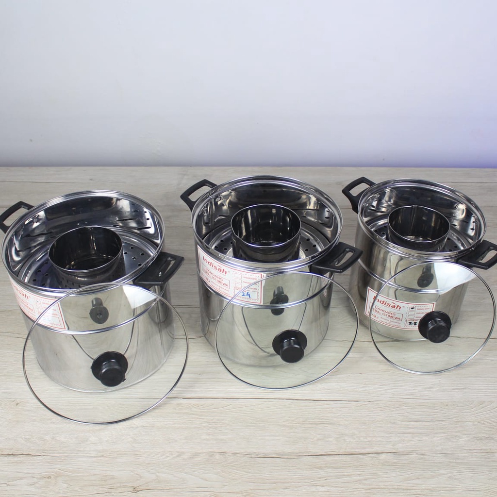 Panci Dandang Bakso Stainless Tutup Kaca Indisah