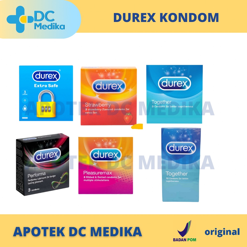 Durex / Kontrasepsi / Kondom / Love / Strawberry / Performa / Pleasuremax / Together / Extra Safe