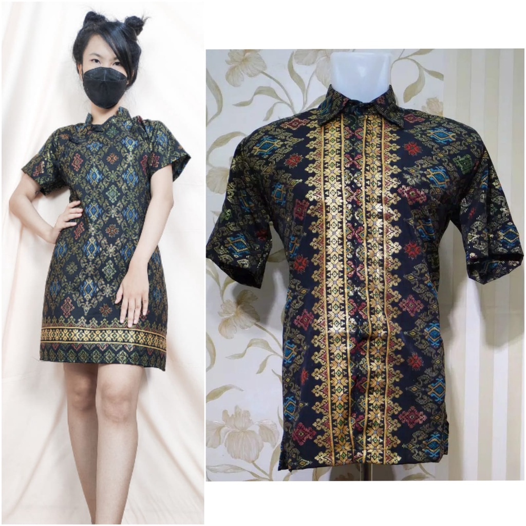yurin couple dress cheongsam midi kombi kemeja pendek batik pria