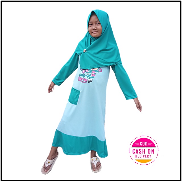 Gamis syar'i / Gamis anak bahan kaos ?gamis anak karakter muslim / Gamis plus kerudung / Gamis set hijab