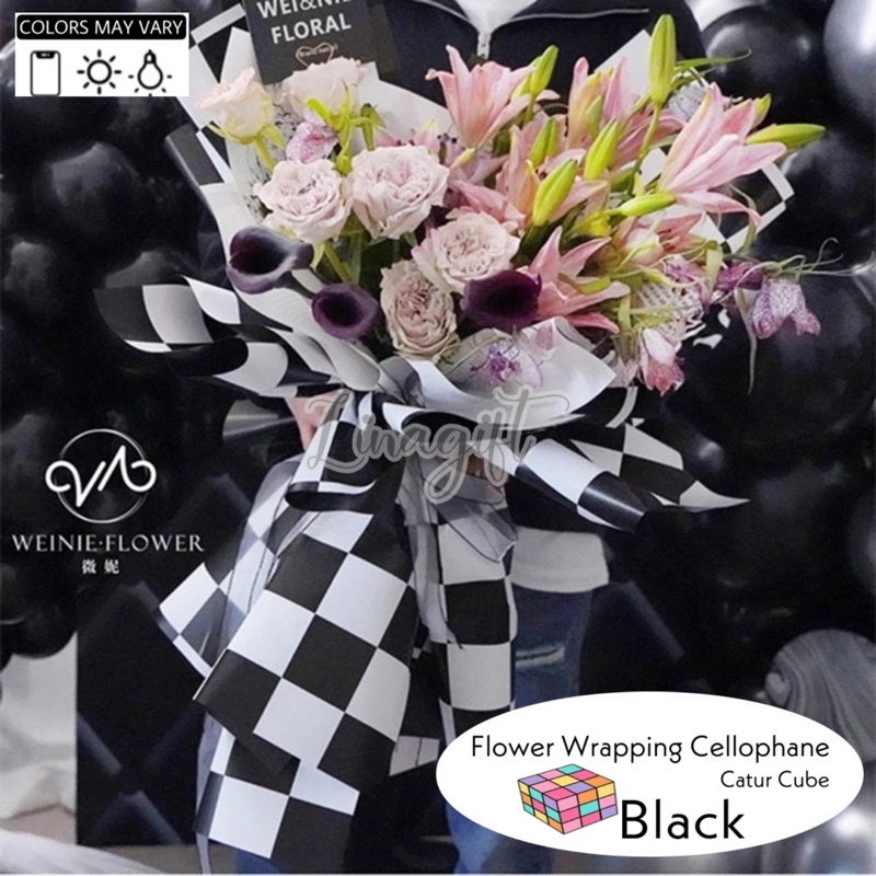 ( 5 Lembar ) CATUR CUBE COLOR - FLOWER WRAPPING PAPER KOREAN PLASTIC CELLOPHANE KERTAS BUNGA BUKET FLORIST